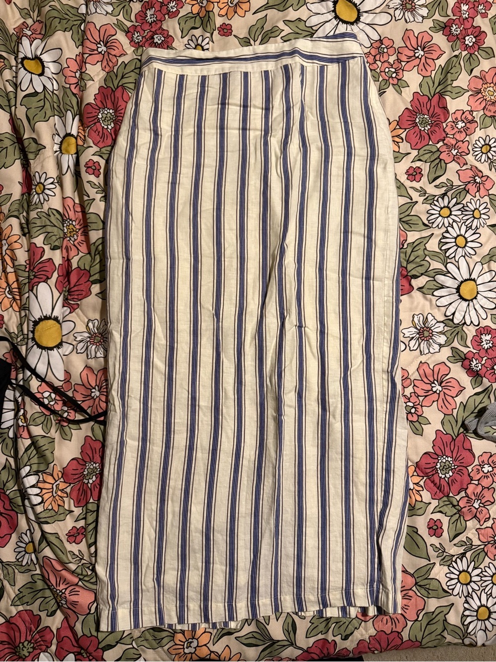 Mango Vertical Blue & White Stripe Linen Pants